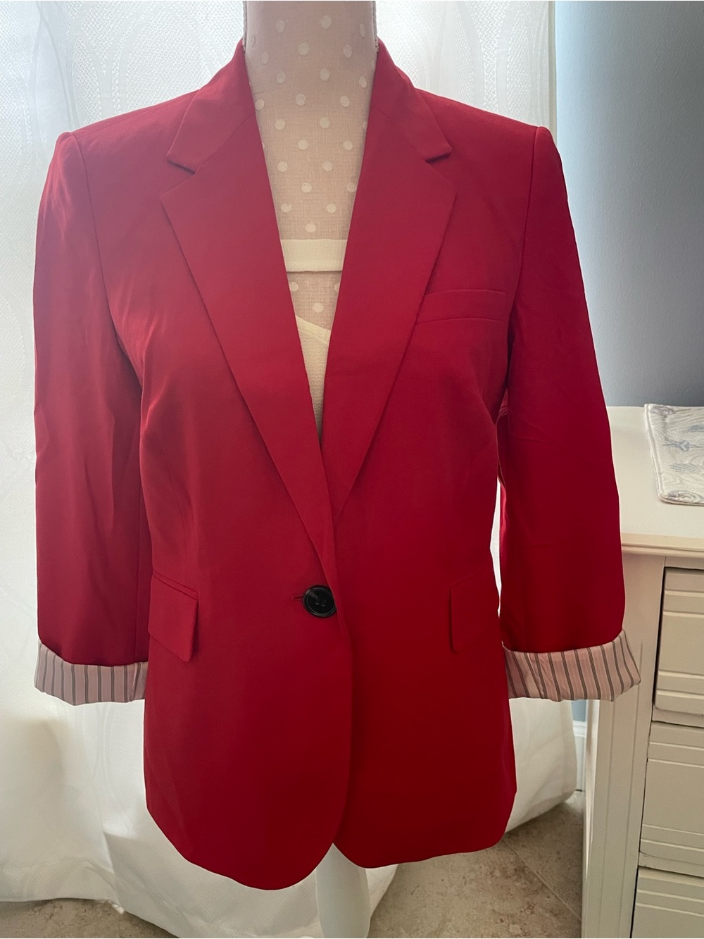 Chaus Red Single-Button Blazer with Striped Cuffs